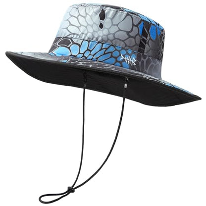 BASSDASH UPF 50+ Water-Resistant Fishing Bucket Hat with Laser Perforated Mesh Adjustable for Men Women Outdoor Hiking - color: Neptune Scales