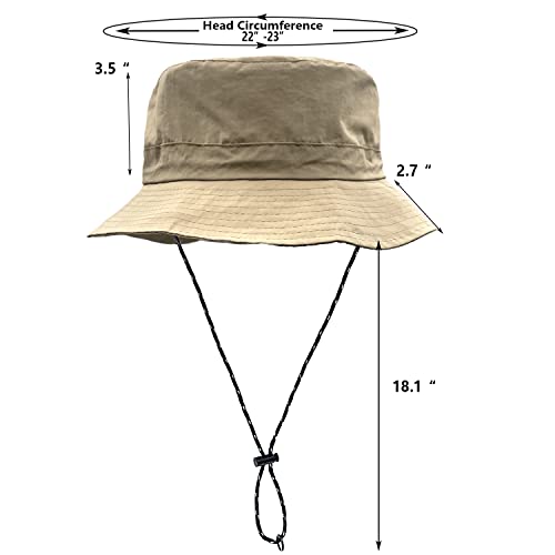 woogwin Waterproof Bucket Rain Hat with Chin Strap Quick Dry Packable Boonie Sun Hat Safari Hat UV Protection - color: Khaki
