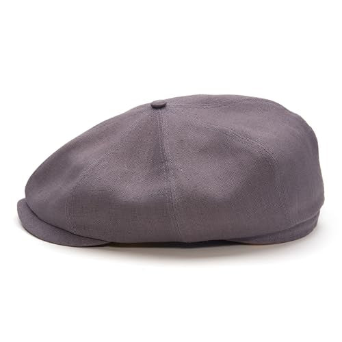 Sterkowski Model Shelby | 100% Linen Newsboy Cap for Men and Women | Airy Vintage Style Paperboy Cap - color: Medium Grey, size: 7 3/8