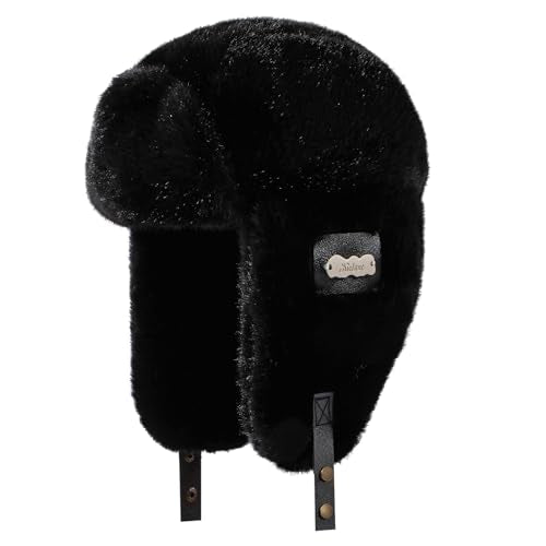 Fluffy Trapper Hats Winter Cozy Plush Ushanka Russian Hat Windproof Ski Hat Pilot Aviator Cap Cold Weather Hat - color: Mg-lfmyymrtb27-black