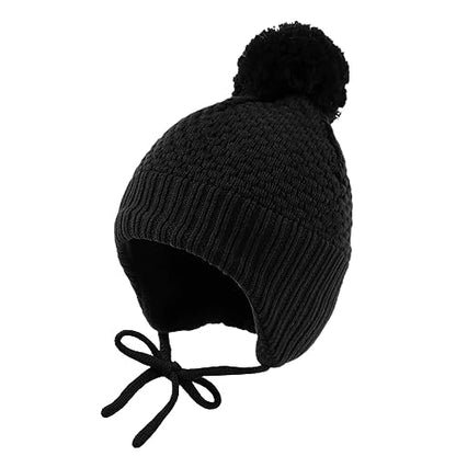 Baby Girl Winter Hats Pompom Infant Boys Beanie Knitted Kid Hat - color: Black, size: 6-24 Months
