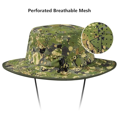 BASSDASH UPF 50+ Water-Resistant Fishing Bucket Hat with Laser Perforated Mesh Adjustable for Men Women Outdoor Hiking - color: Open Terrain Ⅱ