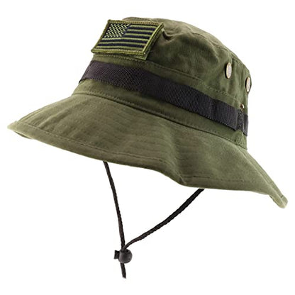Armycrew Military American Flag Hook and Loop Patch Boonie Cap with Chin Strap - color: Odg