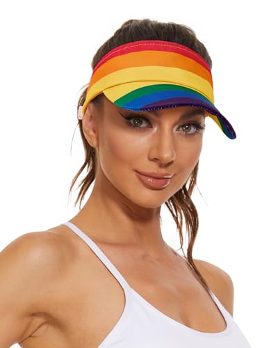 Century Star Visors for Women Mens Sun Visor Hats Sports Outdoor Tennis Running Adjustable Beach Cap Sun Protection - color: Z Rainbow