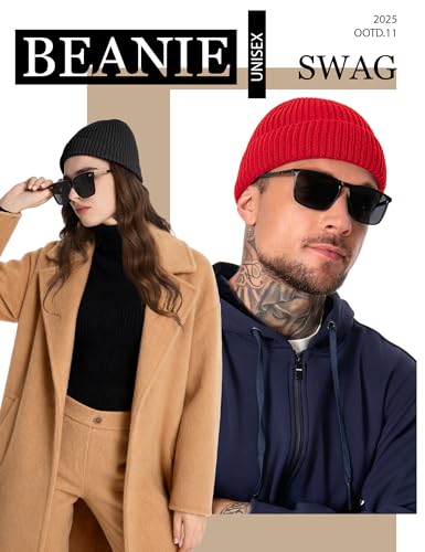 Fleece Lined Wool Short Fisherman Beanie Men Women Cuff Winter Hat - color: 1pc-red