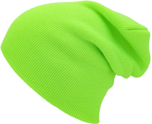 KBETHOS Made in USA Classic Men's Women's Cuffed Folded Acrylic Knit Beanie Hat Solid Unisex Cold - color: 2. Neon Lime Solid Long Beanie