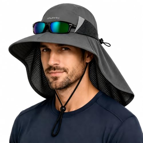 Palmyth Fishing Hat Wide Brim Sun Hat with Neck Flap & Sunglasses Storage - color: Carbon