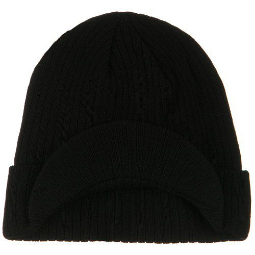 e4Hats.com Big Knit Ribbed Beanie with Visor - color: Black
