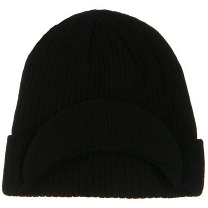 e4Hats.com Big Knit Ribbed Beanie with Visor - color: Black