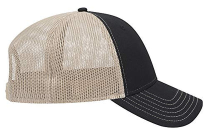 OTTO 6 Panel Low Profile Contrast Vertical Mesh Back Cap - color: Blk/Blk/Kha