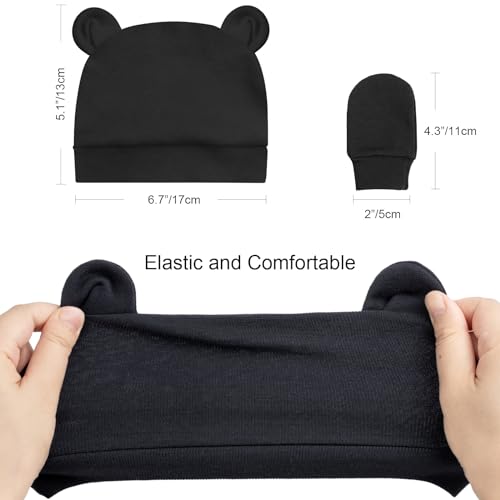 Newborn Baby Hat and Mittens Set Bear Ears Toddler Infant Beanie Caps Newborn Hospital Hat for Baby Boy Girl 0-3 Months - color: Bear Ear Q