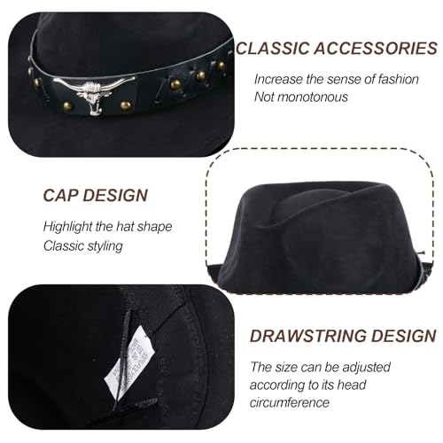 Universal Cowboy Hat for Men and Women,Wide Brim Suede Panama Hat, Adjustable Design, Soft Lightweight (Black1)