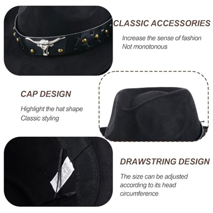 Universal Cowboy Hat for Men and Women,Wide Brim Suede Panama Hat, Adjustable Design, Soft Lightweight (Black1)