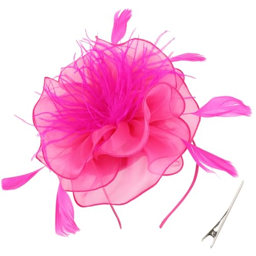 AQOKKA Women Fascinators Hats Flower Fascinators with Headband and Clip Tea Party Headwear for Women and Girls - color: 8.2" Diameter / Deeppink a