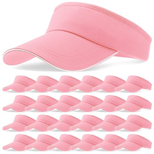 Bonuci 24 Pcs Visor Bulk for Women Sun Hat Visors for Men Tennis - color: Pink