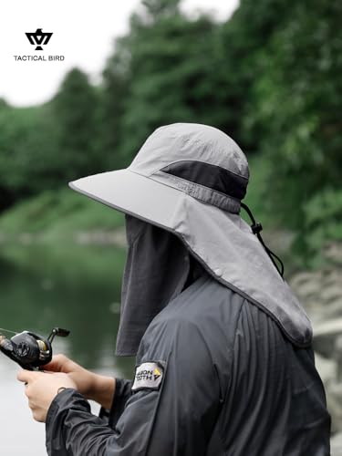 Fishing Hat, Men's Sun Hat, Anti-UV Sun Protection Wide Brim Fisherman Hat with Neck & Face Flap Cover, XL - color: Light Gray, size: X-Large-XX-Large