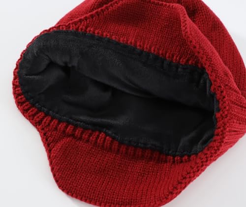 Home Prefer Mens Winter Hat Knit Earflap Hat Stocking Caps with Ears Beanie Hat - color: Red