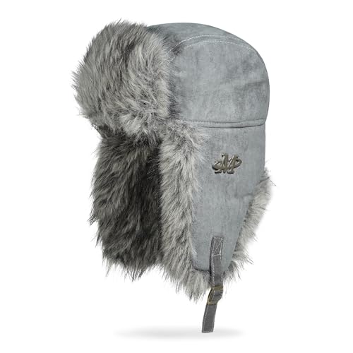 Croogo Faux Fur Trapper Hats with Ear Flaps Aviator Hat for Cold Weather Outdoor Ski Cap Black Ushanka Hat for Men Women - color: Pl2513-gray