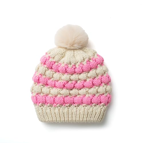 Winter Hats for Women Cable Knit Chunky Skull Cap Fleece Lined Thick Fold Cuff Beanie hat - color: Pink & Cream Beanie, style: Pineapple