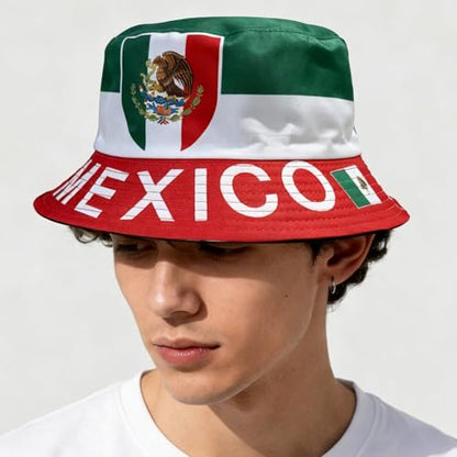 Reversible National Flag Bucket Hat Packable Sun Hat for Men Women Soccer Fan Fisherman Hat for Outdoor Travel Beach - color: Mexico Flag