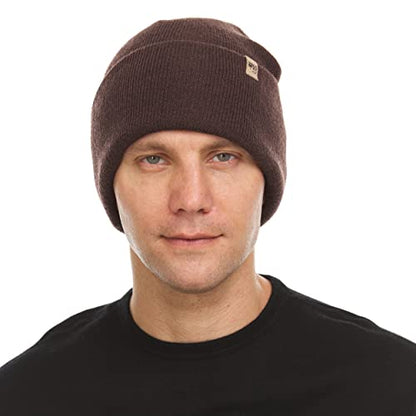 100% Merino Wool - Midweight Everyday Knit Cuff Beanie - Warm Winter Hat - color: Dark Brown