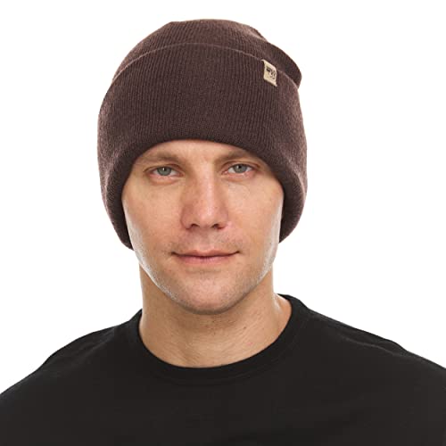 100% Merino Wool - Midweight Everyday Knit Cuff Beanie - Warm Winter Hat - color: Dark Brown