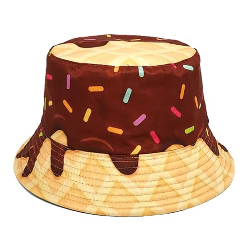 Printed Bucket Hat - Reversible Packable Summer Travel Beach Sun Cap for Men Women Teens - color: Chocolate Ice Cream