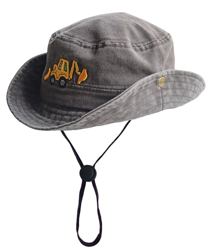 Safari Kids Sun Hat Bucket Boys Excavator Beach UPF 50+ Fishing Hat Toddler Girls Boonie Cap for 2-8T - color: Coffee