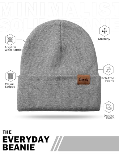 Beanie Hats for Men Women Knit Winter Hat, Warm Skull Stocking Cap, Striped Snow Hat Heated Cuffed Beanie - color: 2p-black+grey