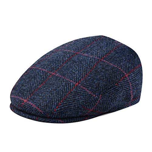 FEINION Men's Wool Tweed Newsboy Ivy Cap Gatsby Golf Flat Hat - color: Plaid Navy, size: 7 3/4