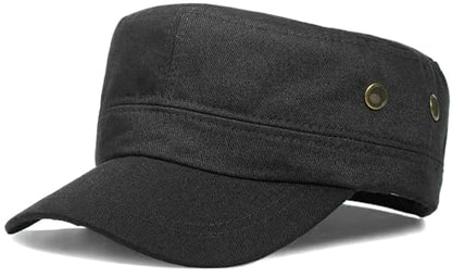 Unisex Classic Cadet Army Hat Flat Top Baseball Cap Military Hats - color: Black