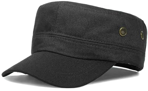 Unisex Classic Cadet Army Hat Flat Top Baseball Cap Military Hats - color: Black