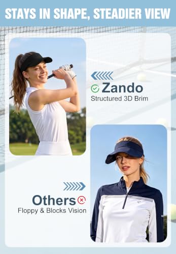 Zando 3.2" Structured Brim Visor Hats for Women, UPF 50+, Golf/Tennis - color: C Black