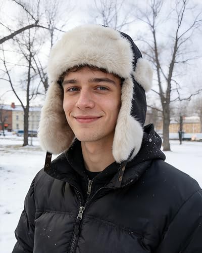 Croogo Cold Weather Eskimo Hats Trapper Hat Winter Thick Furry Ushanka Russian Hat Windproof Ski Trooper Hat with Ear Flap - color: Pl18-black