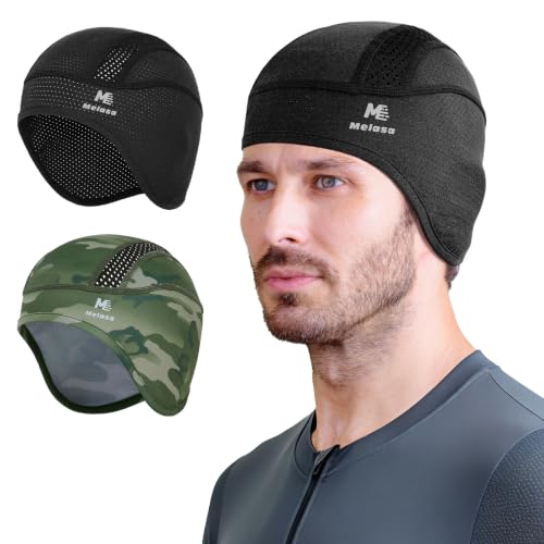 MELASA Cooling Skull Cap Helmet Liner with Ear Flaps, Breathable Mesh - color: Black & Camouflage Army Green