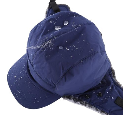 Connectyle Trapper Hat for Men Women Faux Fur Winter Hat with Ear Flaps Water-Resistant Hunting Hats Ushanka Skiing Cap - color: Navy Blue
