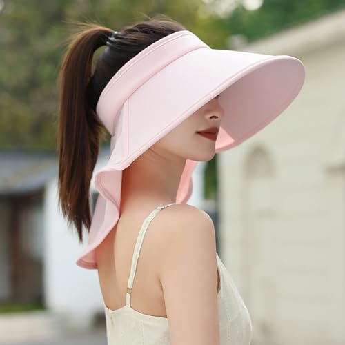 Sun Visor Hats for Women Wide Brim UPF 50+ UV Sun Protection Visor Hats Casual Adjustable Roll up Summer Beach Caps - color: B-pink