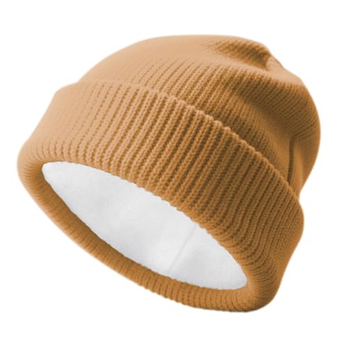 Unisex Winter Beanie for Men Women Soft Fleece Lined Warm Knit Hat - color: Yellow
