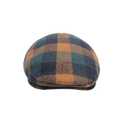 Men's Newsboy Caps Wool Blend Tweed Flat Caps Newsboy Hat for Men Unisex Big Plaid Cabbie Ivy Cap Gatsby Hat - color: Orange