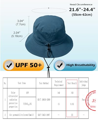 여성용 남성용 방수 버킷 모자, UPF 50+ 부니 햇빛 차단 모자 - color: 딥 오션 블루