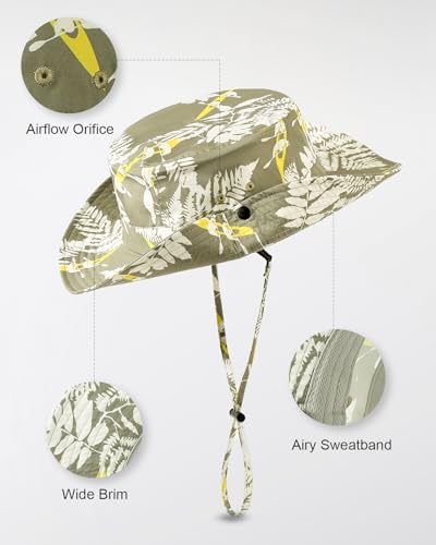 Printed Bucket Hat UPF 50+ Sun Hat, Women Men Roll-Up Brim Boonie Hat - color: Light Green