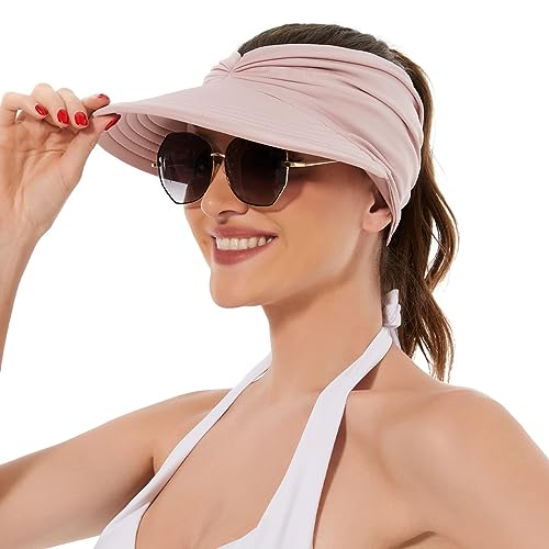American Trends Wide Brim Visor for Women Lightweight Packable Ponytail Hat - color: Pink