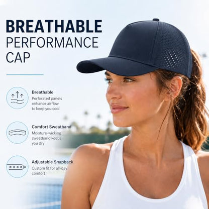 5 Panel Baseball Cap Quick Dry Mesh Snapback Hat for Women Men - color: Navy