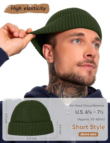 Fleece Lined Wool Short Fisherman Beanie Men Women Cuff Winter Hat - color: 1pc-army Green