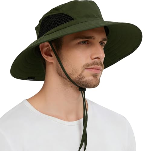 Wide Brim Sun Bucket Hat, Waterproof Boonie Hat for Men & Women - color: 01 Army Green