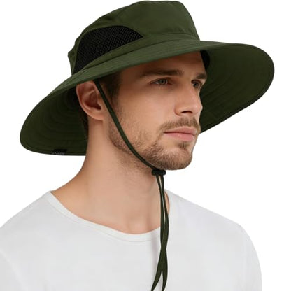 Wide Brim Sun Bucket Hat, Waterproof Boonie Hat for Men & Women - color: 01 Army Green