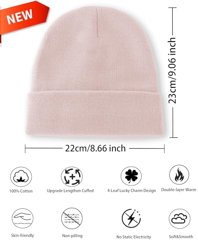 100% Cotton Beanie Lengthen Cuffed Beanies Knit Winter Hats Unisex - color: 1-pink