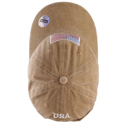 Falari USA Flag Embroidered Baseball Cap, Low Profile Adjustable Dad Hat, 100% Cotton, Pre-Washed - color: Khaki