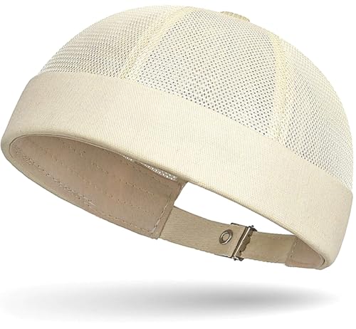 Mens Mesh Brimless Cap with No Brim, Summer Docker Cap Beanie Hat Flip Sailor Skullcap Breathable - color: Beige 2