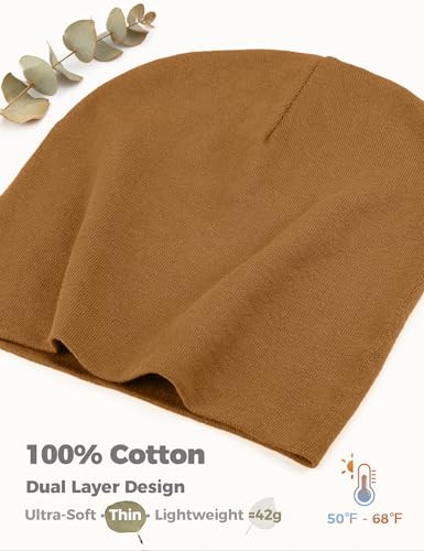 100% Cotton Thin Beanie Hat Women Men Soft Slouchy Chemo Skull Cap - color: 1pc Brown